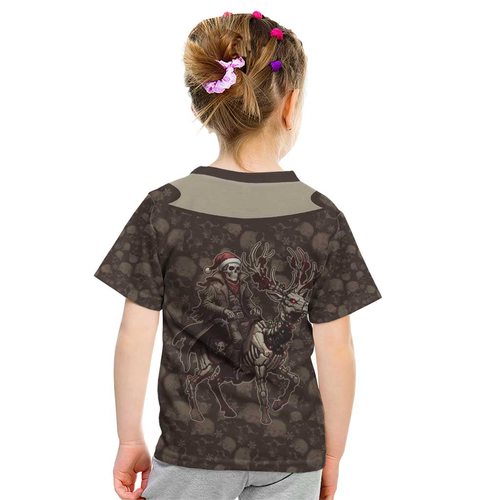 Western Yoke Kid T Shirt Skeleton Cowboy Santa On A Reindeer - Wonder Print Shop