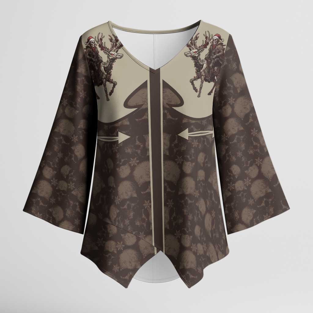 Western Yoke Kimono Sleeve Blouse Skeleton Cowboy Santa On A Reindeer - Wonder Print Shop