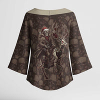 Western Yoke Kimono Sleeve Blouse Skeleton Cowboy Santa On A Reindeer - Wonder Print Shop