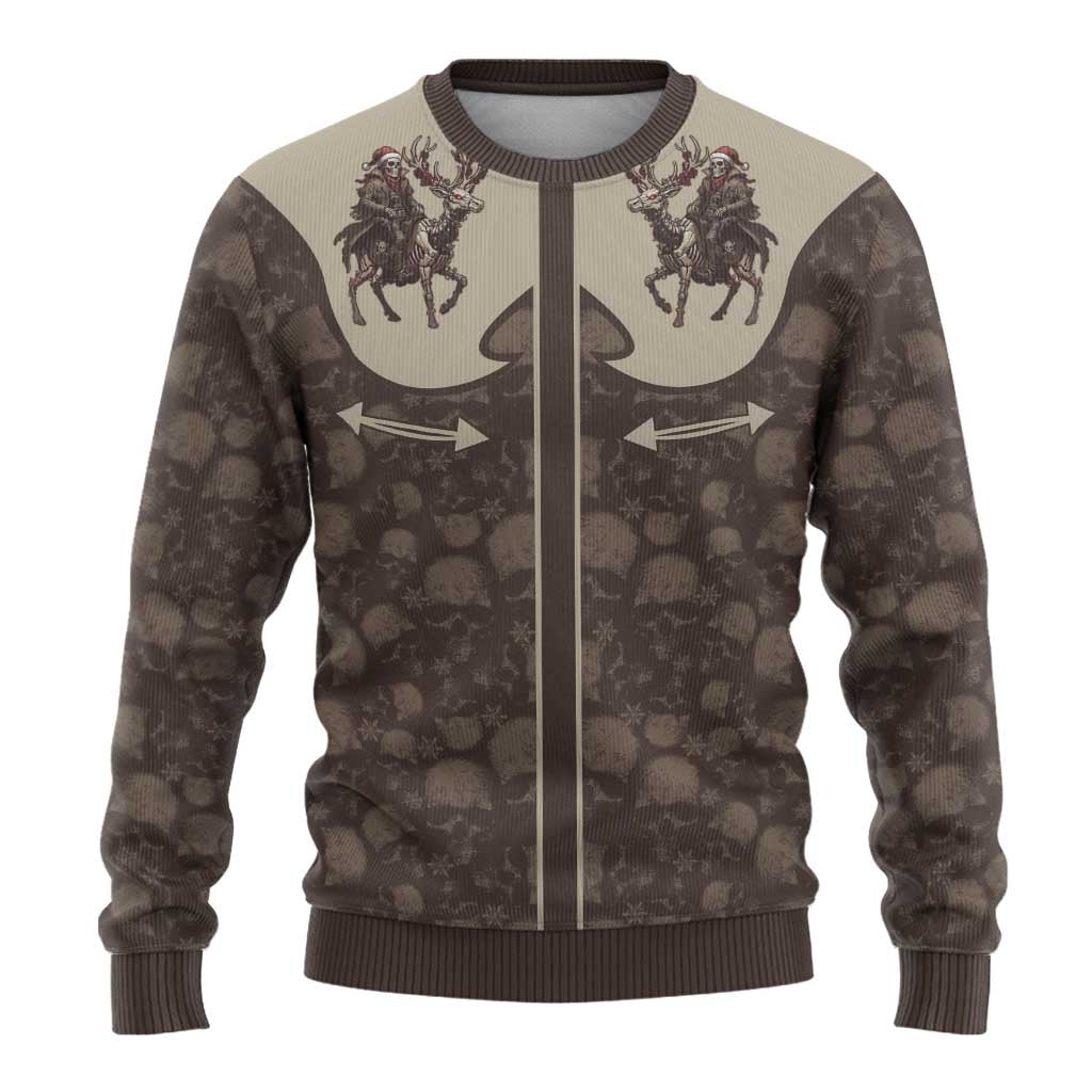 Western Yoke Ugly Christmas Sweater Skeleton Cowboy Santa On A Reindeer - Wonder Print Shop