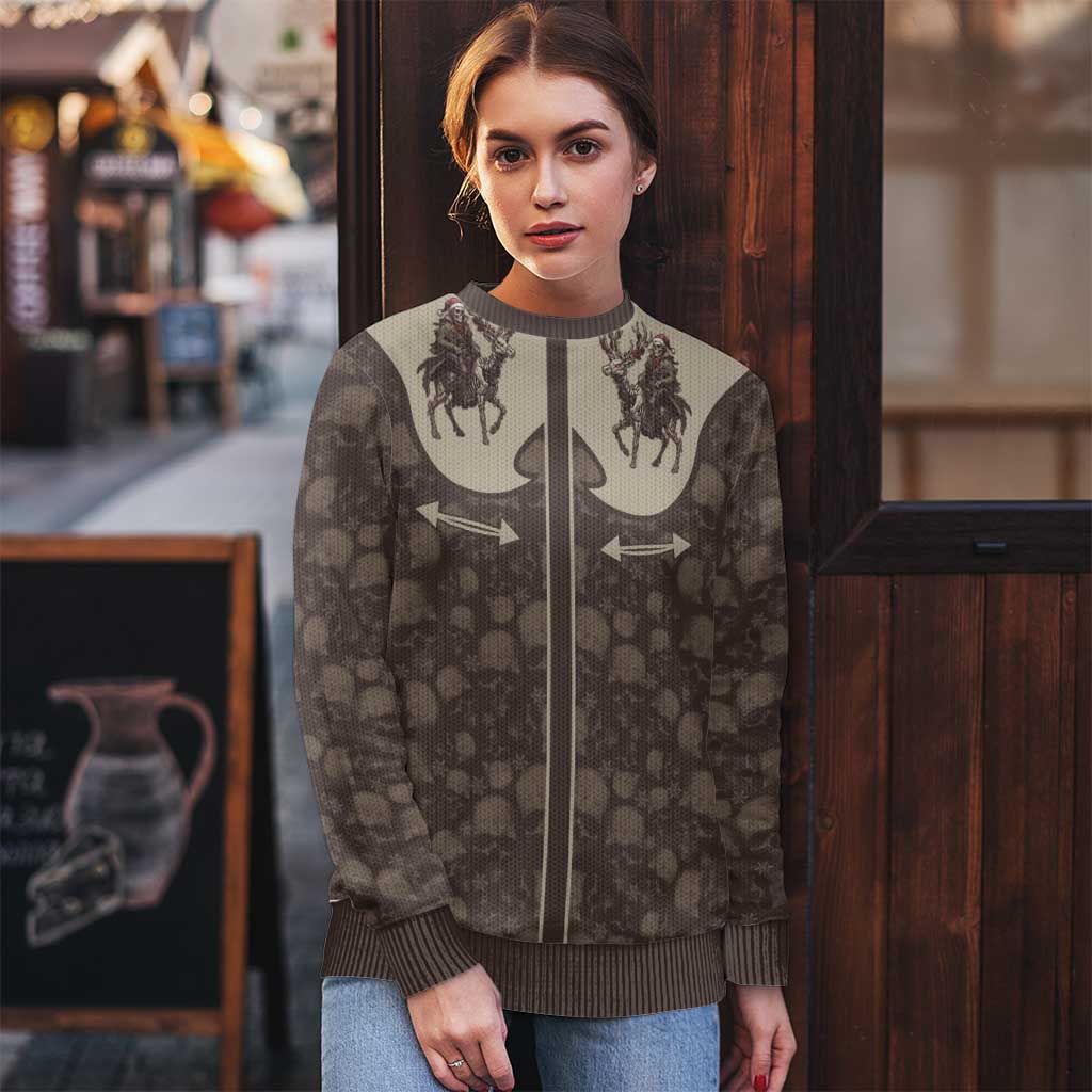 Western Yoke Ugly Christmas Sweater Skeleton Cowboy Santa On A Reindeer - Wonder Print Shop