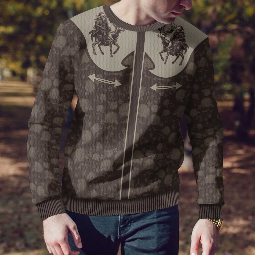 Western Yoke Ugly Christmas Sweater Skeleton Cowboy Santa On A Reindeer - Wonder Print Shop