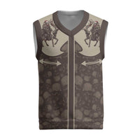 Western Yoke Christmas Knitted V-Neck Vest Skeleton Cowboy Santa On A Reindeer - Wonder Print Shop