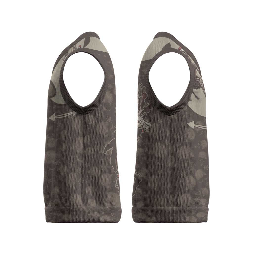 Western Yoke Christmas Knitted V-Neck Vest Skeleton Cowboy Santa On A Reindeer - Wonder Print Shop