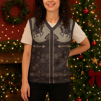 Western Yoke Christmas Knitted V-Neck Vest Skeleton Cowboy Santa On A Reindeer - Wonder Print Shop