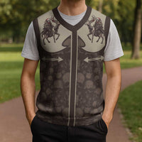 Western Yoke Christmas Knitted V-Neck Vest Skeleton Cowboy Santa On A Reindeer - Wonder Print Shop