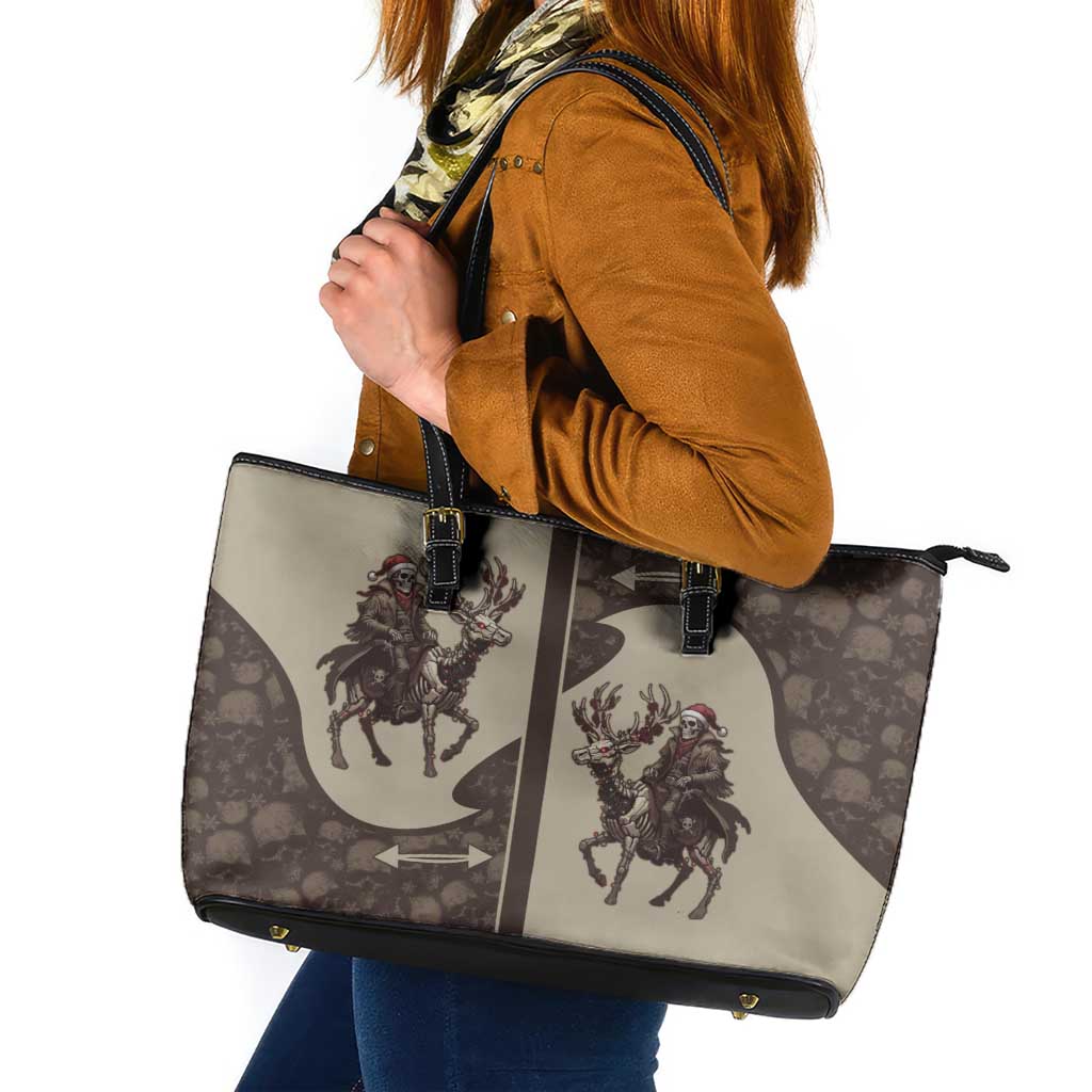 Western Yoke Leather Tote Bag Skeleton Cowboy Santa On A Reindeer - Wonder Print Shop
