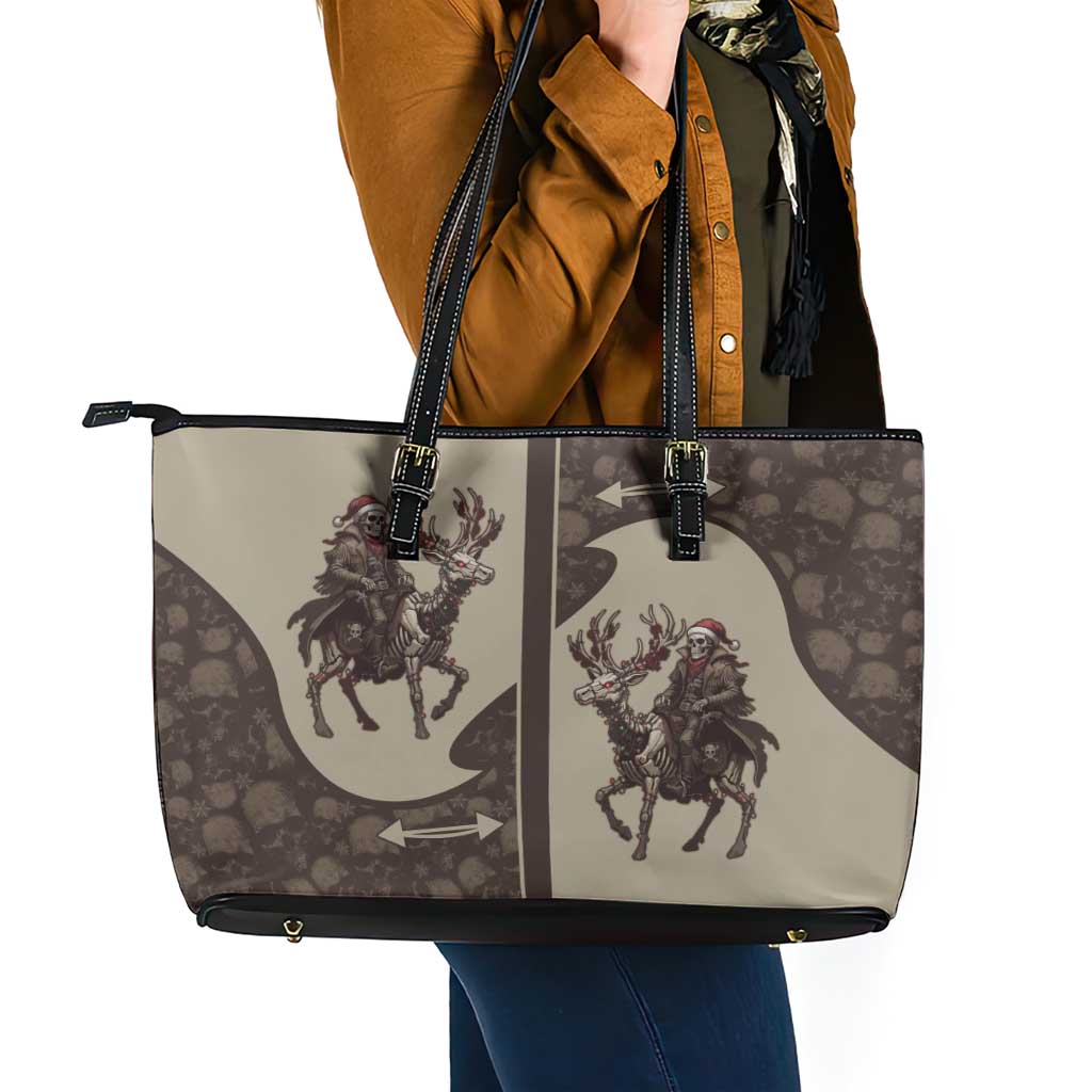 Western Yoke Leather Tote Bag Skeleton Cowboy Santa On A Reindeer - Wonder Print Shop