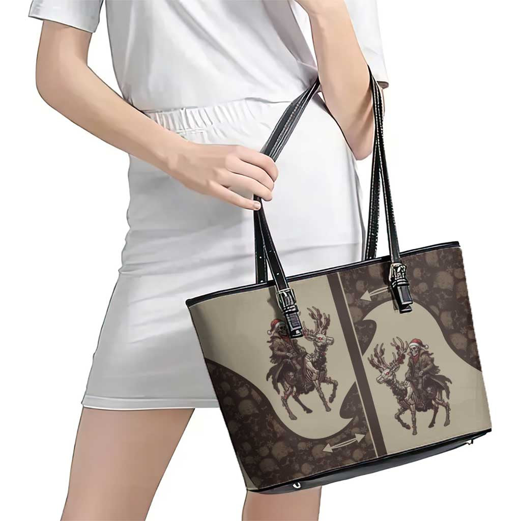 Western Yoke Leather Tote Bag Skeleton Cowboy Santa On A Reindeer - Wonder Print Shop