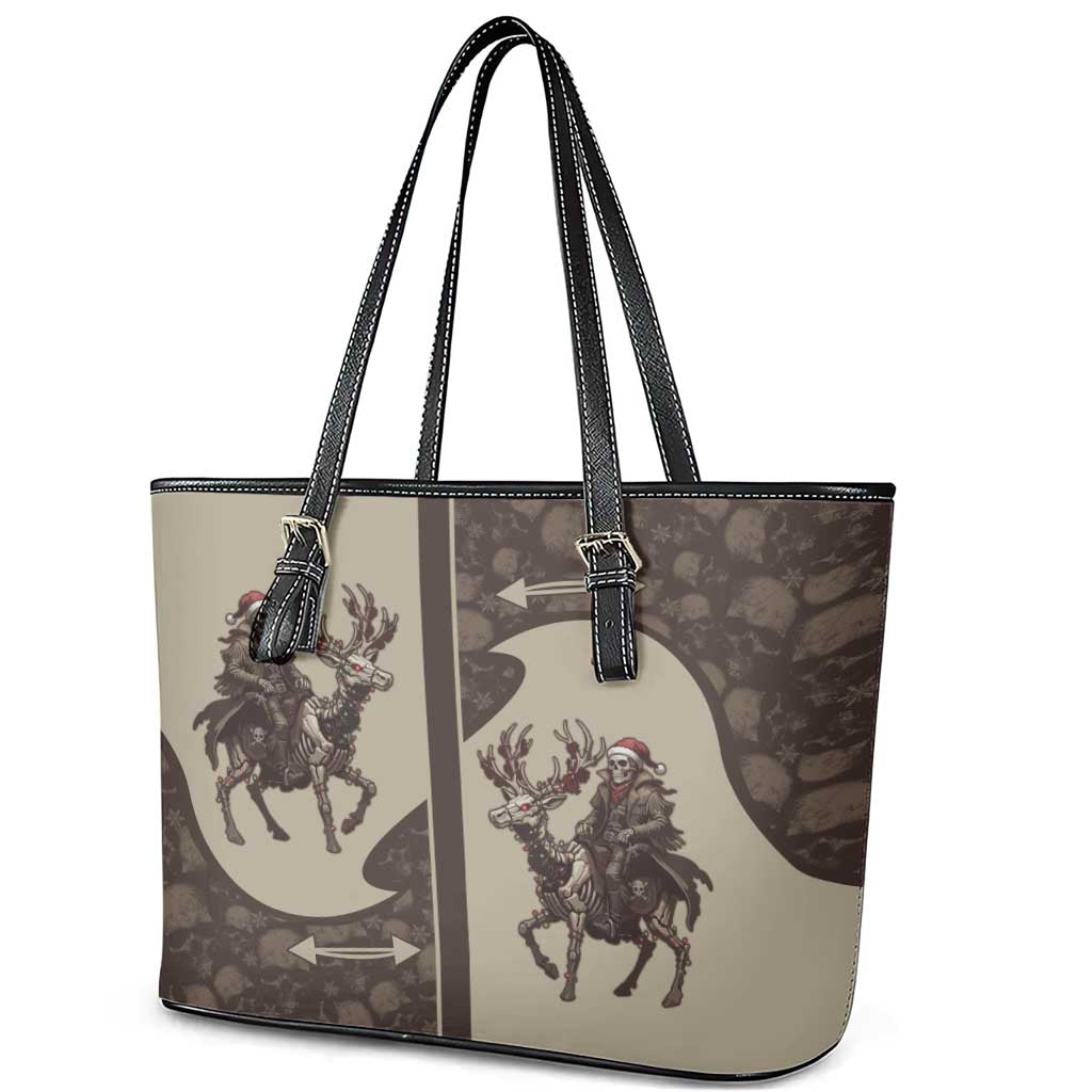Western Yoke Leather Tote Bag Skeleton Cowboy Santa On A Reindeer - Wonder Print Shop