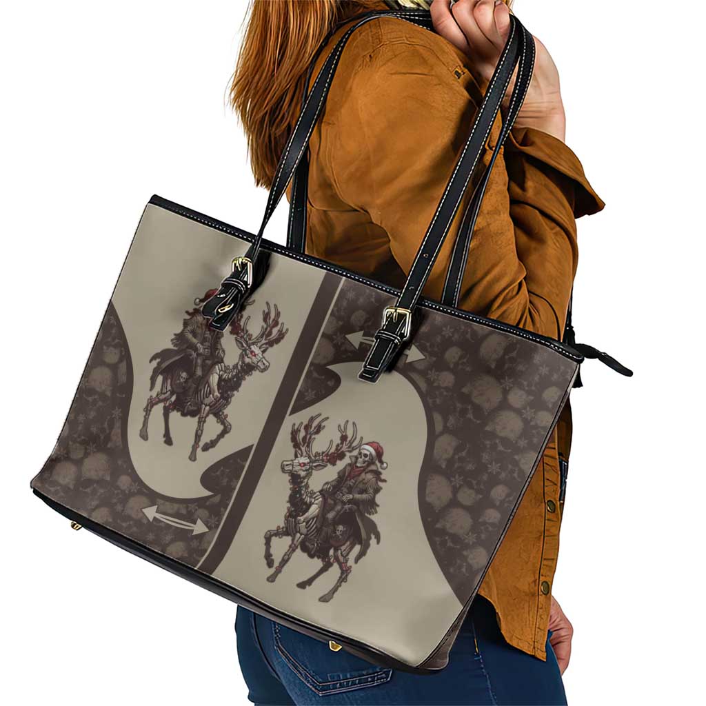 Western Yoke Leather Tote Bag Skeleton Cowboy Santa On A Reindeer - Wonder Print Shop