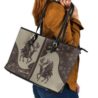 Western Yoke Leather Tote Bag Skeleton Cowboy Santa On A Reindeer - Wonder Print Shop