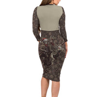 Western Yoke Long Sleeve Bodycon Dress Skeleton Cowboy Santa On A Reindeer - Wonder Print Shop