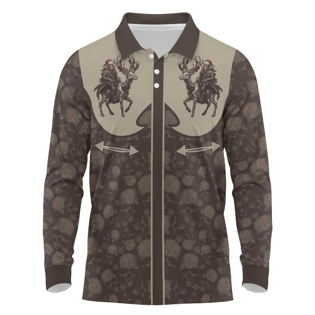 Western Yoke Long Sleeve Polo Shirt Skeleton Cowboy Santa On A Reindeer - Wonder Print Shop