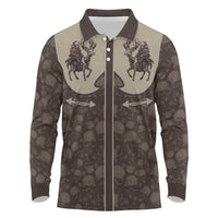 Western Yoke Long Sleeve Polo Shirt Skeleton Cowboy Santa On A Reindeer - Wonder Print Shop
