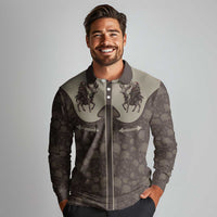 Western Yoke Long Sleeve Polo Shirt Skeleton Cowboy Santa On A Reindeer - Wonder Print Shop