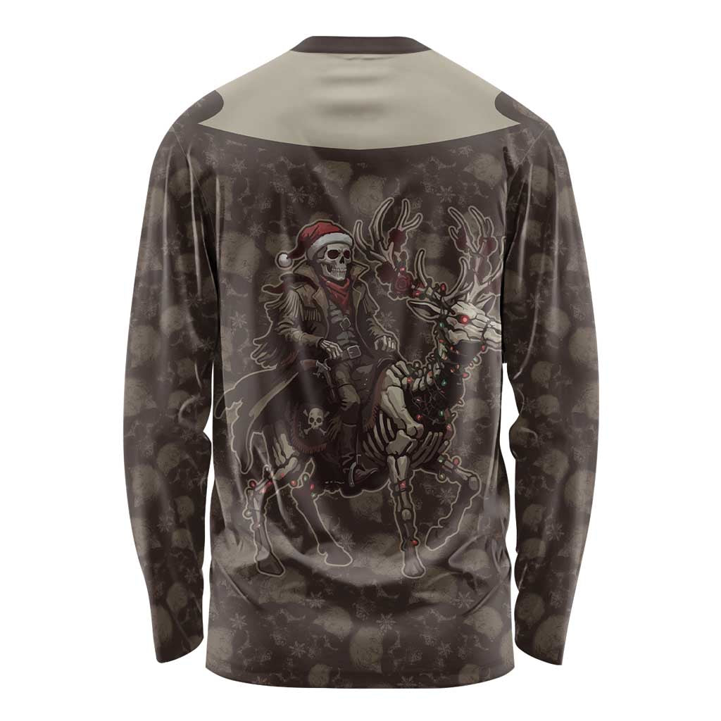Western Yoke Long Sleeve Shirt Skeleton Cowboy Santa On A Reindeer - Wonder Print Shop