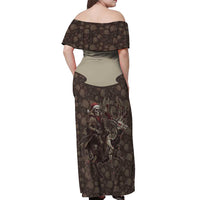 Western Yoke Off Shoulder Maxi Dress Skeleton Cowboy Santa On A Reindeer - Wonder Print Shop