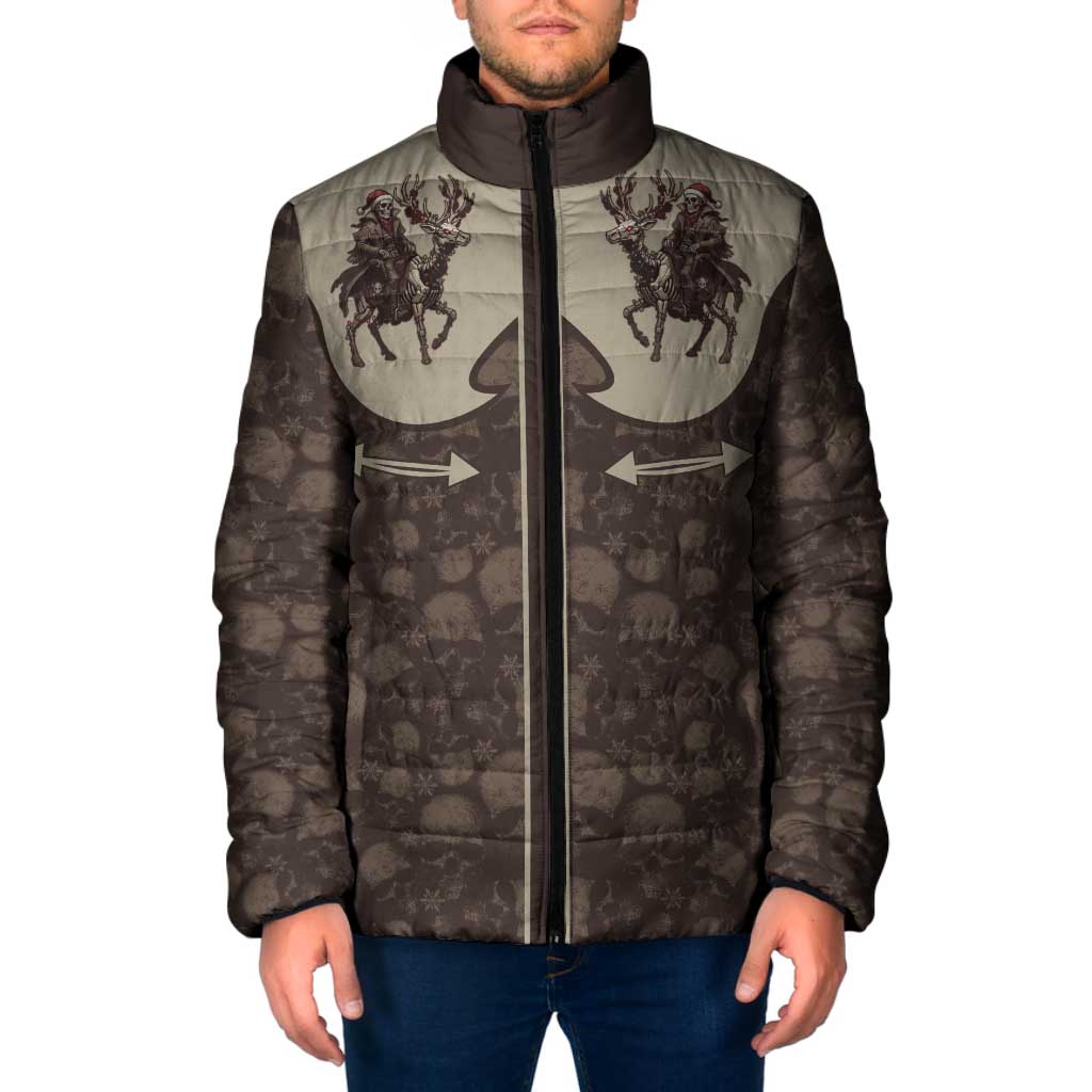Western Yoke Padded Jacket Skeleton Cowboy Santa On A Reindeer - Wonder Print Shop