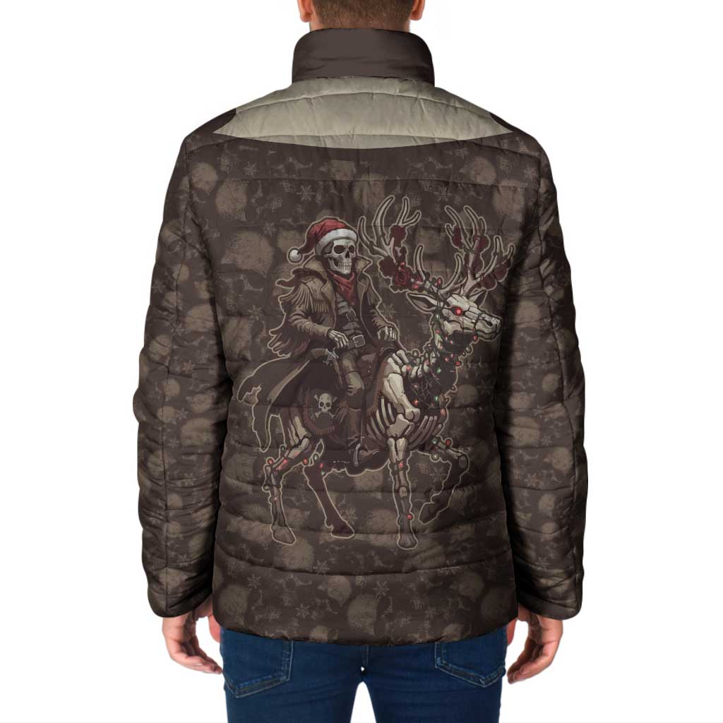 Western Yoke Padded Jacket Skeleton Cowboy Santa On A Reindeer - Wonder Print Shop