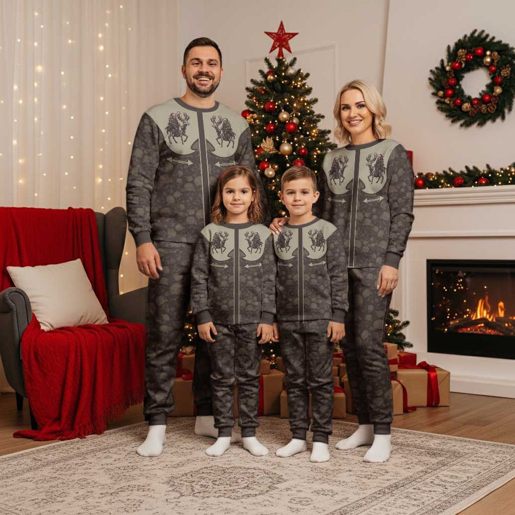 Western Yoke Christmas Pajama Set Skeleton Cowboy Santa On A Reindeer - Wonder Print Shop