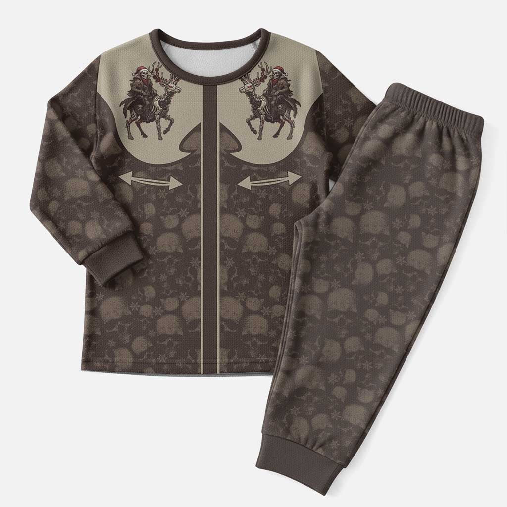 Western Yoke Christmas Pajama Set Skeleton Cowboy Santa On A Reindeer - Wonder Print Shop