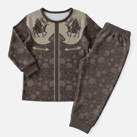 Western Yoke Christmas Pajama Set Skeleton Cowboy Santa On A Reindeer - Wonder Print Shop