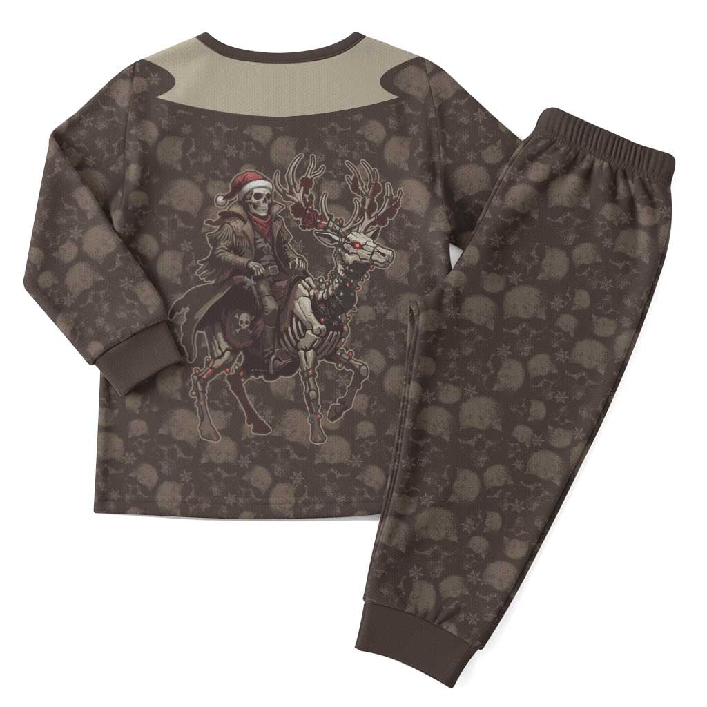 Western Yoke Christmas Pajama Set Skeleton Cowboy Santa On A Reindeer - Wonder Print Shop