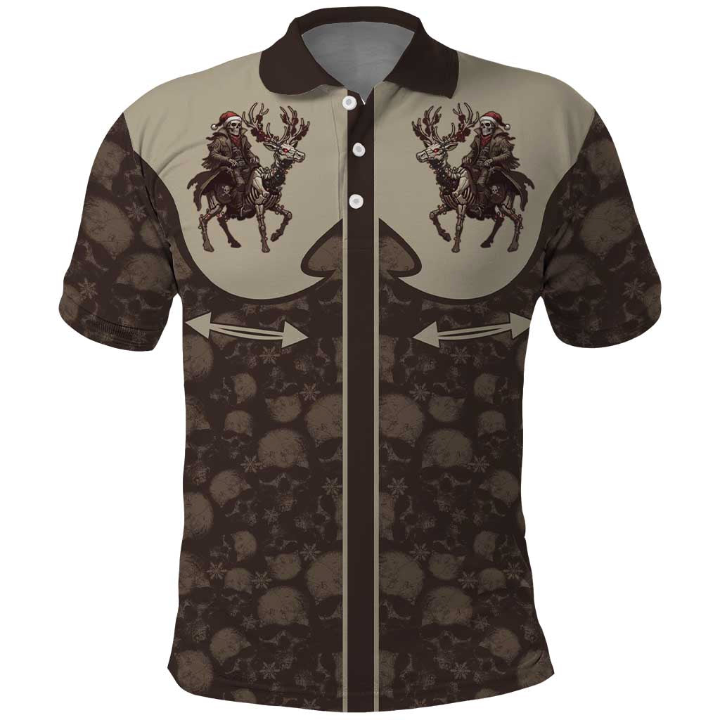 Western Yoke Polo Shirt Skeleton Cowboy Santa On A Reindeer - Wonder Print Shop