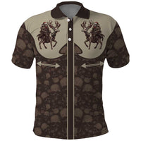 Western Yoke Polo Shirt Skeleton Cowboy Santa On A Reindeer - Wonder Print Shop