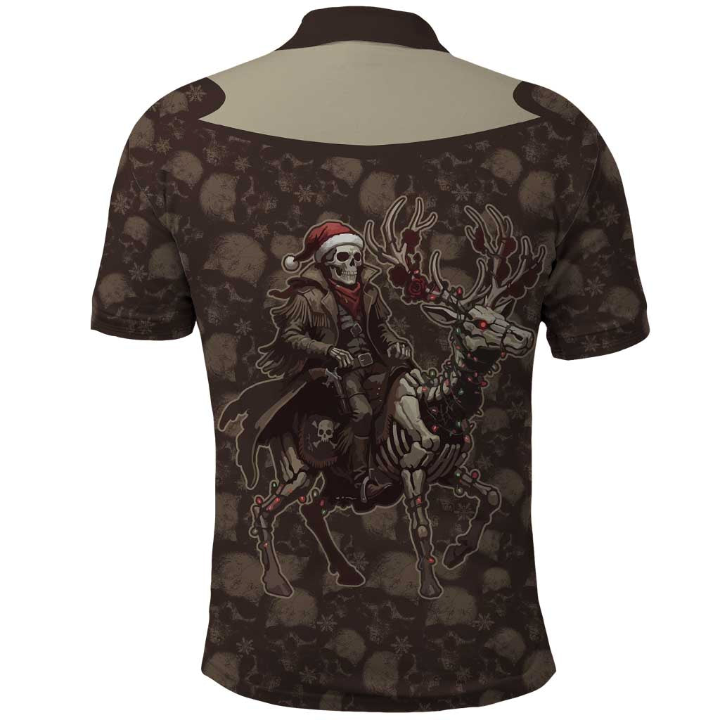 Western Yoke Polo Shirt Skeleton Cowboy Santa On A Reindeer - Wonder Print Shop