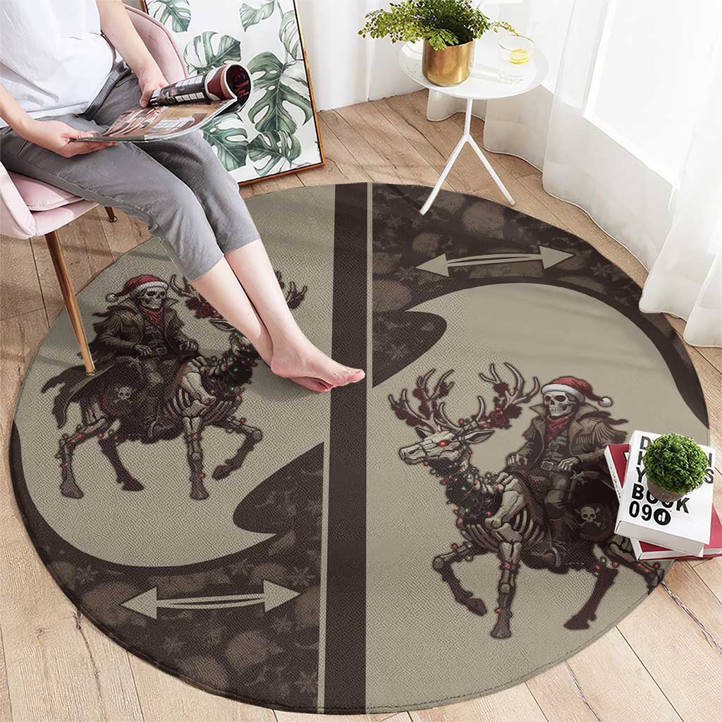 Western Yoke Round Carpet Skeleton Cowboy Santa On A Reindeer - Wonder Print Shop