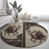 Western Yoke Round Carpet Skeleton Cowboy Santa On A Reindeer - Wonder Print Shop