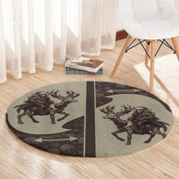 Western Yoke Round Carpet Skeleton Cowboy Santa On A Reindeer - Wonder Print Shop