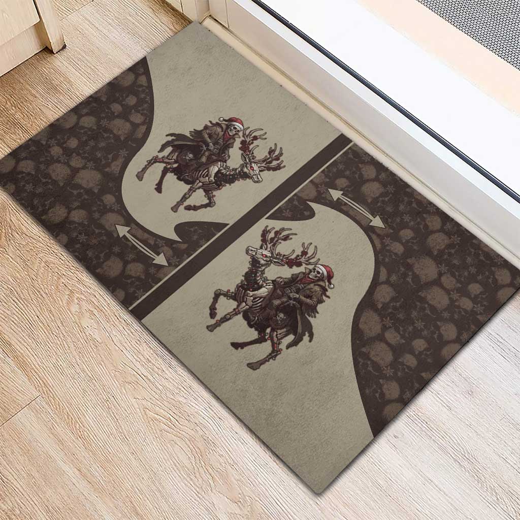 Western Yoke Rubber Doormat Skeleton Cowboy Santa On A Reindeer - Wonder Print Shop