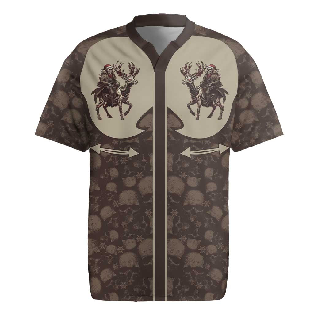 Western Yoke Rugby Jersey Skeleton Cowboy Santa On A Reindeer - Wonder Print Shop