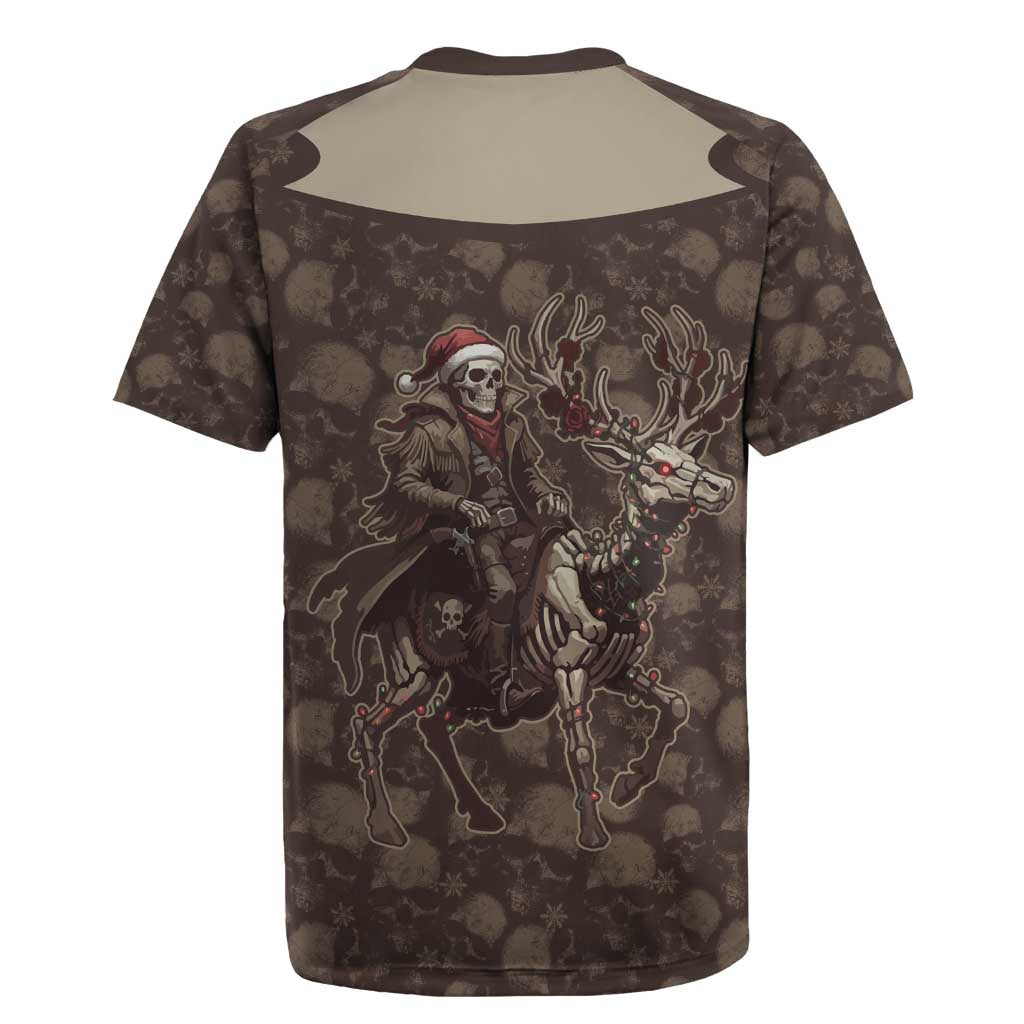 Western Yoke Rugby Jersey Skeleton Cowboy Santa On A Reindeer - Wonder Print Shop