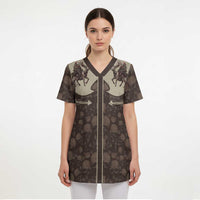 Western Yoke Scrub Top Skeleton Cowboy Santa On A Reindeer - Wonder Print Shop