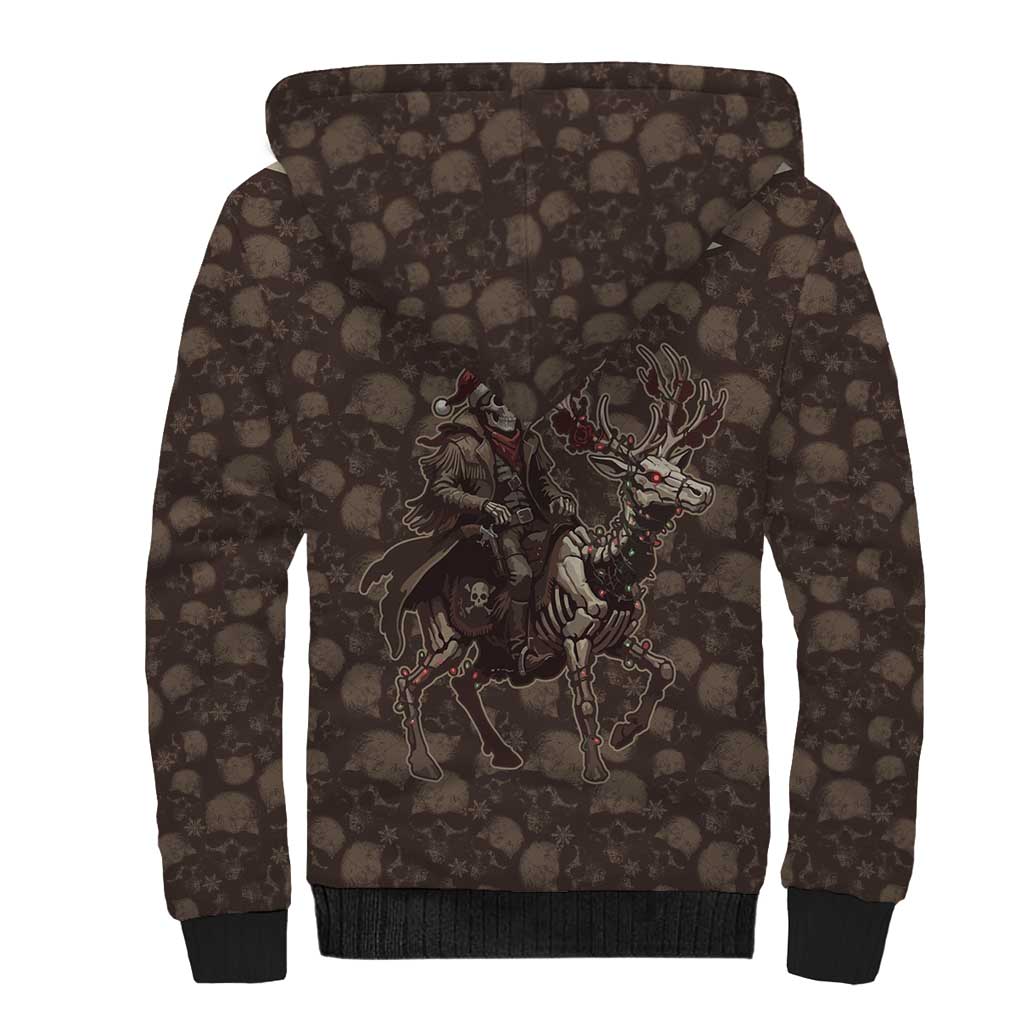 Western Yoke Sherpa Hoodie Skeleton Cowboy Santa On A Reindeer - Wonder Print Shop