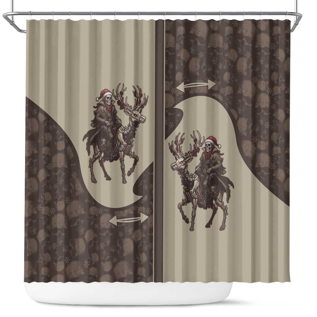 Western Yoke Shower Curtain Skeleton Cowboy Santa On A Reindeer - Wonder Print Shop