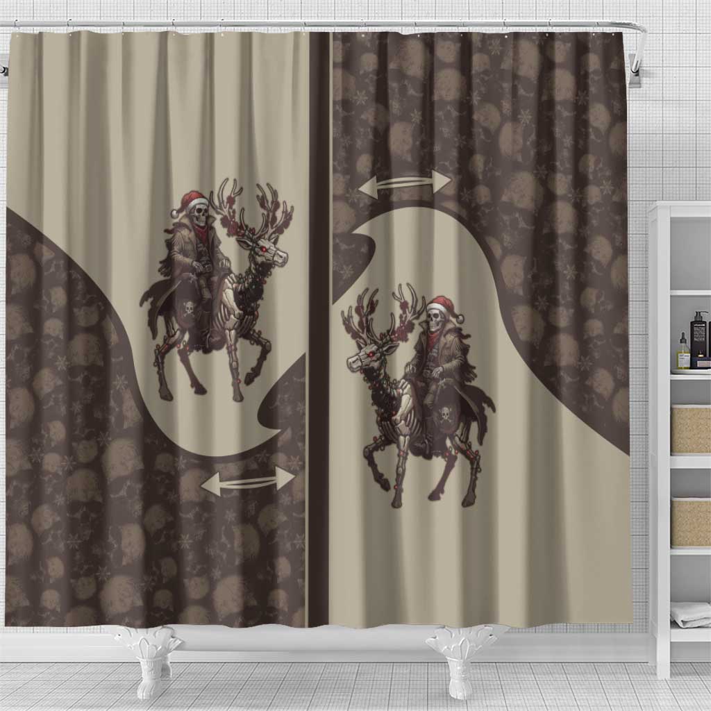 Western Yoke Shower Curtain Skeleton Cowboy Santa On A Reindeer - Wonder Print Shop