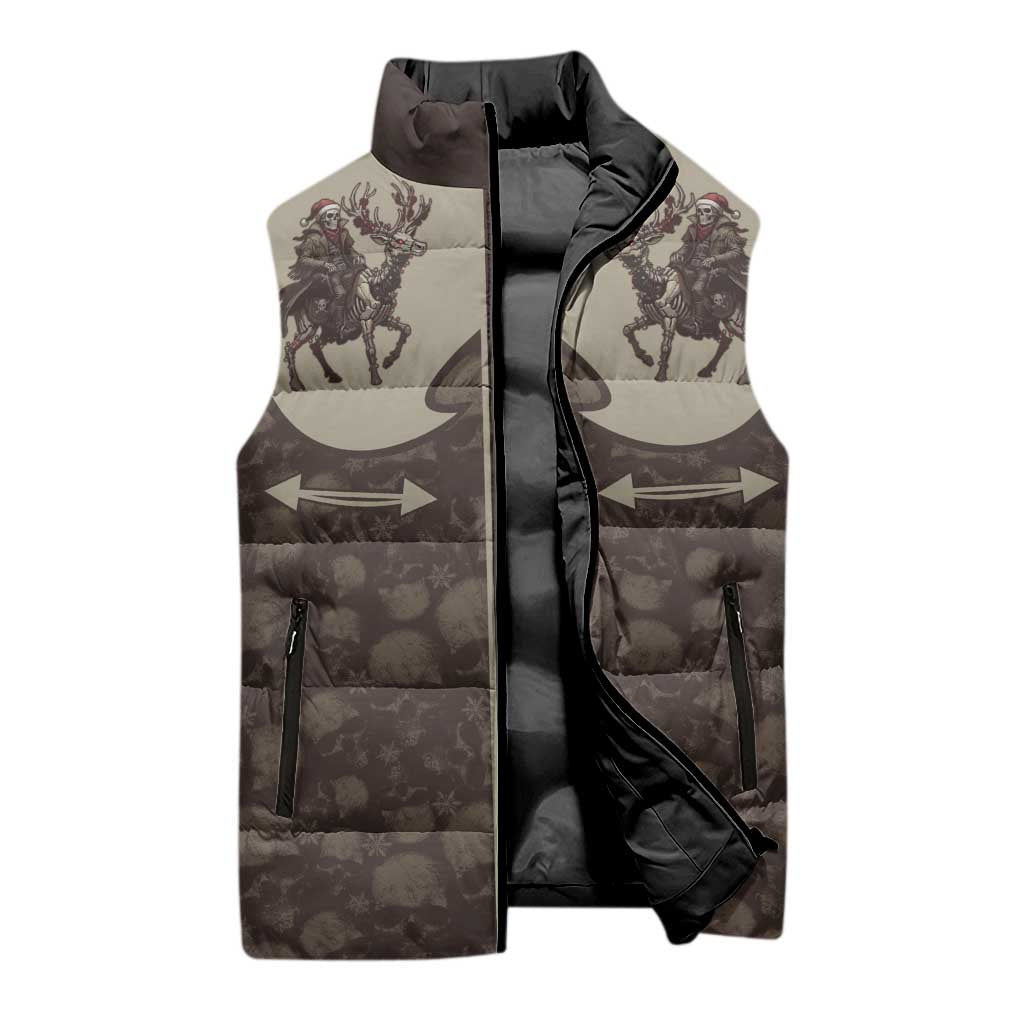 Western Yoke Sleeveless Puffer Jacket Skeleton Cowboy Santa On A Reindeer - Wonder Print Shop