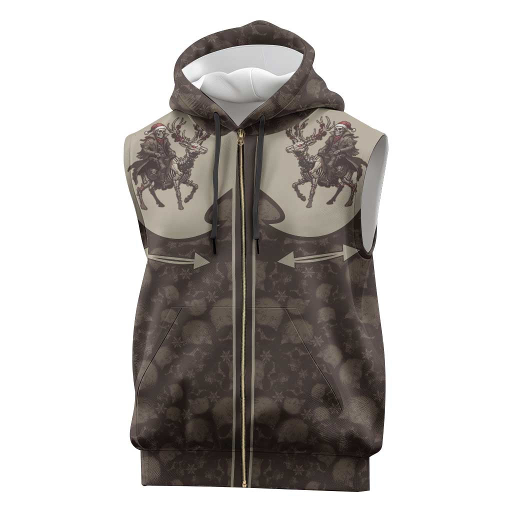 Western Yoke Sleeveless Zip Hoodie Skeleton Cowboy Santa On A Reindeer - Wonder Print Shop