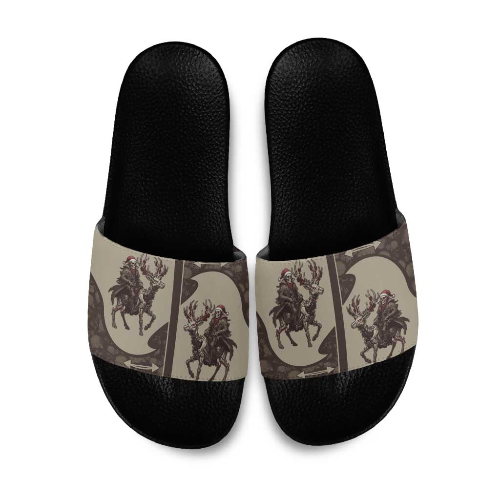 Western Yoke Slide Sandals Skeleton Cowboy Santa On A Reindeer - Wonder Print Shop
