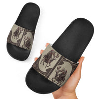 Western Yoke Slide Sandals Skeleton Cowboy Santa On A Reindeer - Wonder Print Shop