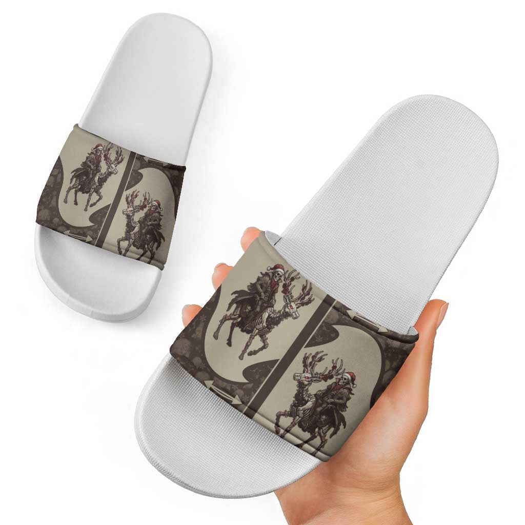 Western Yoke Slide Sandals Skeleton Cowboy Santa On A Reindeer - Wonder Print Shop