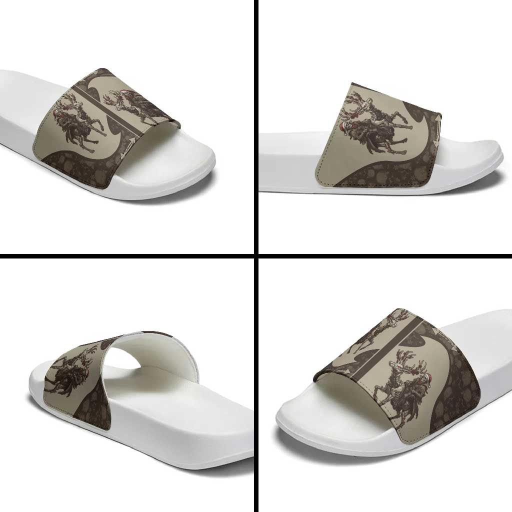 Western Yoke Slide Sandals Skeleton Cowboy Santa On A Reindeer - Wonder Print Shop