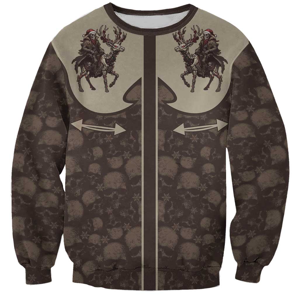 Western Yoke Sweatshirt Skeleton Cowboy Santa On A Reindeer - Wonder Print Shop
