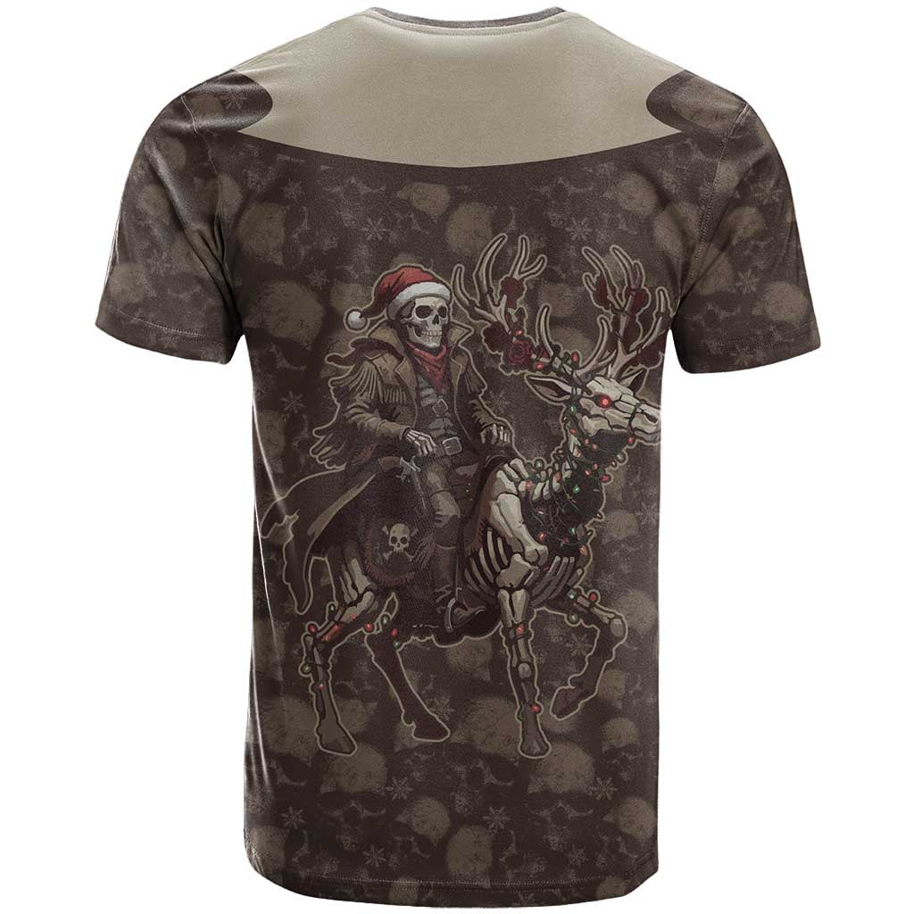 Western Yoke T Shirt Skeleton Cowboy Santa On A Reindeer - Wonder Print Shop