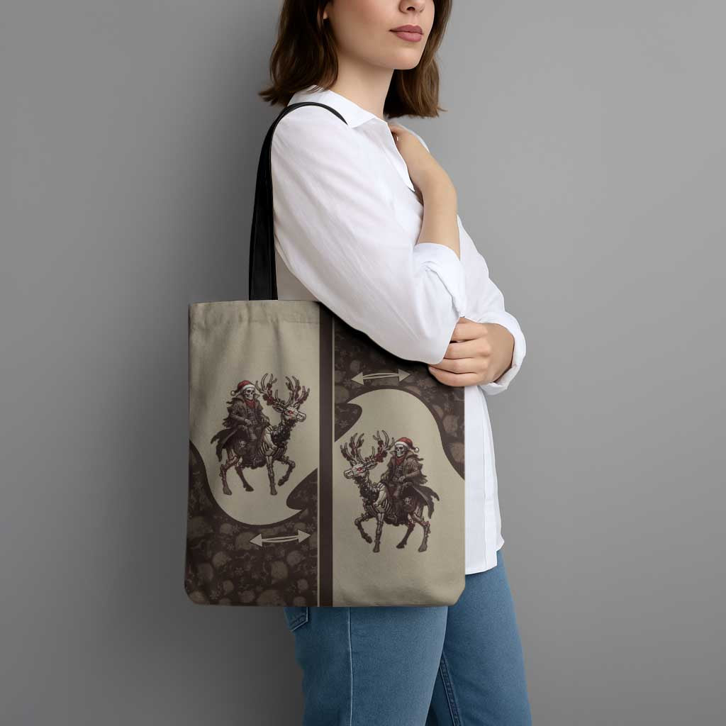 Western Yoke Tote Bag Skeleton Cowboy Santa On A Reindeer - Wonder Print Shop